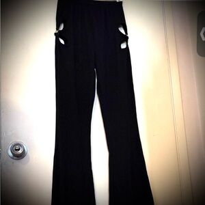 Black Women's Pants with Cut-Out Design On Hips, Flared Bottoms, Stretchy